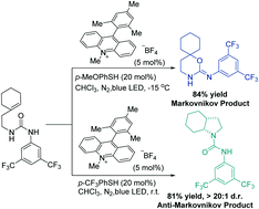 Graphical abstract: Regioselective intramolecular Markovnikov and anti-Markovnikov hydrofunctionalization of alkenes via photoredox catalysis