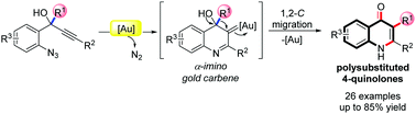 Graphical abstract: Gold-catalyzed cyclization of 1-(2′-azidoaryl) propynols: synthesis of polysubstituted 4-quinolones