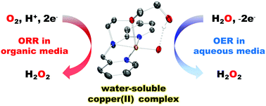Graphical abstract: Stoichiometric and electrocatalytic production of hydrogen peroxide driven by a water-soluble copper(ii) complex