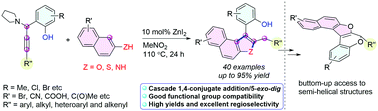 Graphical abstract: A ZnI2-catalyzed regioselective cascade 1,4-conjugate addition/5-exo-dig annulation pathway for one-pot access to heterobiaryl frameworks
