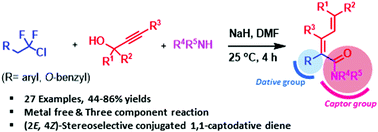 Graphical abstract: Stereoselective three-component cascade synthesis of α-substituted 2,4-dienamides from gem-difluorochloro ethanes