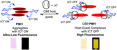 Graphical abstract: A colorimetric and fluorescent dual-modal displacement probe based on host-assisted modulation of intramolecular charge transfer and deaggregation