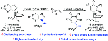 Graphical abstract: Palladium-catalyzed asymmetric formal [3+2] cycloaddition of α-N-heterocyclic acrylates with vinyl epoxides for construction of isonucleoside analogs