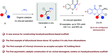 Graphical abstract: Stereocontrolled construction of six vicinal stereogenic centers on a hexahydroxanthone framework through a formal [2+1+3] annulation