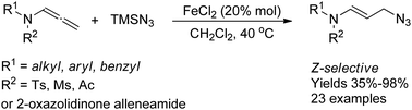 Graphical abstract: Iron(ii)-chloride-catalyzed regioselective azidation of allenamides with TMSN3