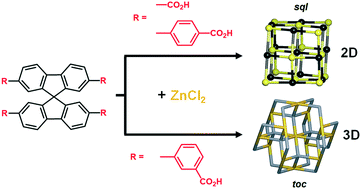 Graphical abstract: 9,9′-Spirobifluorene based zinc coordination polymers: a study on linker geometry and topology