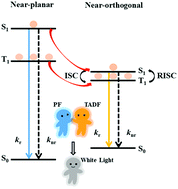 Graphical abstract: Thermally activated delayed fluorescence emitters with dual conformations for white organic light-emitting diodes: mechanism and molecular design