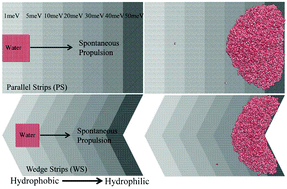 Graphical abstract: Spontaneous propulsion of a water nanodroplet induced by a wettability gradient: a molecular dynamics simulation study