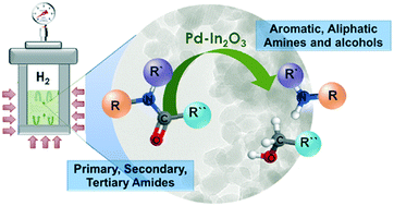 Graphical abstract: Palladium doping of In2O3 towards a general and selective catalytic hydrogenation of amides to amines and alcohols
