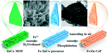 Graphical abstract: Exploring CoP core–shell nanosheets by Fe and Zn dual cation doping as efficient electrocatalysts for overall water splitting