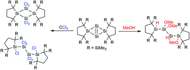 Graphical abstract: Reactions of a tetrasilabicyclo[1.1.0]but-1(3)-ene with carbon tetrachloride and methanol