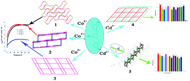 Graphical abstract: Structural diversity, magnetic property, or luminescence sensing of Co(ii) and Cd(ii) coordination polymers derived from designed 3,3′-((5-carboxy-1,3-phenylene)bis(oxy))dibenzoic acid