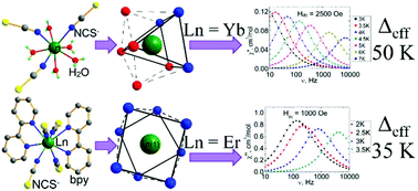 Graphical abstract: Towards comparative investigation of Er- and Yb-based SMMs: the effect of the coordination environment configuration on the magnetic relaxation in the series of heteroleptic thiocyanate complexes
