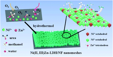Graphical abstract: Methanol-assisted synthesis of Ni3+-doped ultrathin NiZn-LDH nanomeshes for boosted alkaline water splitting