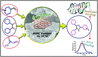 Graphical abstract: NiO nanocomposites/rGO as a heterogeneous catalyst for imidazole scaffolds with applications in inhibiting the DNA binding activity