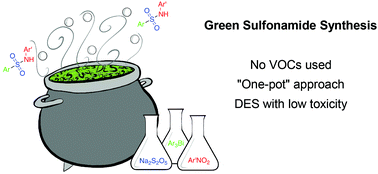 Graphical abstract: Multicomponent synthesis of sulfonamides from triarylbismuthines, nitro compounds and sodium metabisulfite in deep eutectic solvents