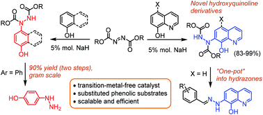 Graphical abstract: Hydrazo coupling: the efficient transition-metal-free C–H functionalization of 8-hydroxyquinoline and phenol through base catalysis