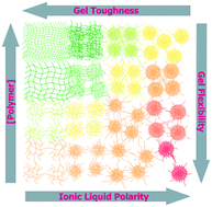 Graphical abstract: Expanding the design space of gel materials through ionic liquid mediated mechanical and structural tuneability