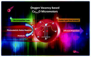 Graphical abstract: Highly efficient visible-light-driven oxygen-vacancy-based Cu2+1O micromotors with biocompatible fuels