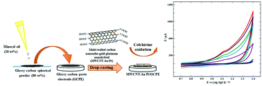 Graphical abstract: Fabrication of multi-walled carbon nanotube–metallic nanoparticle hybrid nanostructure based electrochemical platforms for sensitive and practical colchicine detection