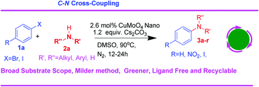 Graphical abstract: Recyclable bimetallic CuMoO4 nanoparticles for C–N cross-coupling reaction under mild conditions