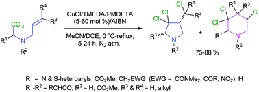 Graphical abstract: Changing stereoselectivity and regioselectivity in copper(i)-catalyzed 5-exo cyclization by chelation and rigidity in aminoalkyl radicals: synthesis towards diverse bioactive N-heterocycles