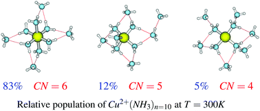 Graphical abstract: Structures of the solvated copper(ii) ion in ammonia at various temperatures