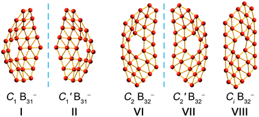 Graphical abstract: B31− and B32−: chiral quasi-planar boron clusters