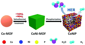 Graphical abstract: MOF-derived cobalt–nickel phosphide nanoboxes as electrocatalysts for the hydrogen evolution reaction