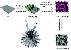Graphical abstract: AgO-decorated multi-dimensional chrysanthemum-like NiCo2O4 mounted on nickel foam as a highly efficient and stable electrocatalyst for the oxygen evolution reaction