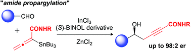 Graphical abstract: Indium- and zinc-catalyzed enantioselective amide propargylation of aldehydes with stannylated allenyl amides