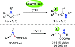 Graphical abstract: Highly efficient regio-selective ring-opening nucleophilic fluorination of aziridines and azetidines: access to β- or γ-fluorinated amino acid derivatives
