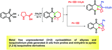 Graphical abstract: A multi-component reaction for the synthesis of pyrido [1,2-b] isoquinoline derivatives via the [3 + 2] cycloaddition reaction between alkynes and in situ generated isoquinolinium ylides