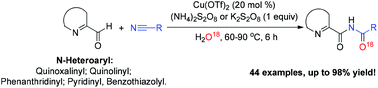 Graphical abstract: Copper-catalyzed three-component reaction of N-heteroaryl aldehydes, nitriles, and water