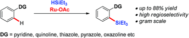 Graphical abstract: Ruthenium(ii)/acetate catalyzed intermolecular dehydrogenative ortho C–H silylation of 2-aryl N-containing heterocycles