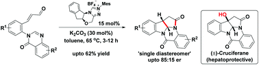Graphical abstract: Stereoselective construction of deoxy-cruciferane alkaloids by NHC-catalyzed intramolecular annulation of homoenolate with quinazolinone