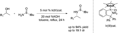 Graphical abstract: Iridium-catalyzed diastereoselective amination of alcohols with chiral tert-butanesulfinamide by the use of a borrowing hydrogen methodology
