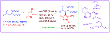 Graphical abstract: Organocatalytic enantioselective conjugate addition of pyrazolin-5-ones to arylomethylidene malonates