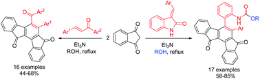 Graphical abstract: Construction of indeno[1,2-a]fluorene via domino reaction of 1,3-indanedione and 3-arylideneindolin-2-ones or chalcones