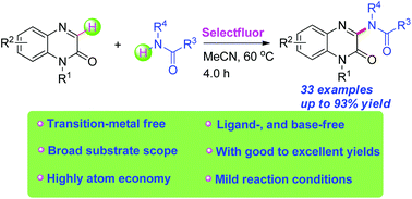 Graphical abstract: Transition-metal free C3-amidation of quinoxalin-2(1H)-ones using Selectfluor as a mild oxidant
