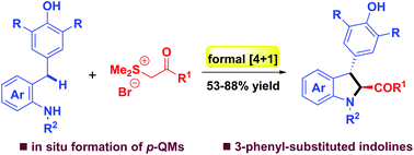 Graphical abstract: Diastereoselective construction of 3-aryl-substituted indolines via annulation of in situ generated p-quinone methides