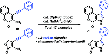 Graphical abstract: Synthesis of lactone-fused pyrroles by ruthenium-catalyzed 1,2-carbon migration-cycloisomerization