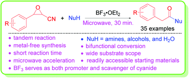 Graphical abstract: BF3·OEt2-promoted tandem Meinwald rearrangement and nucleophilic substitution of oxiranecarbonitriles