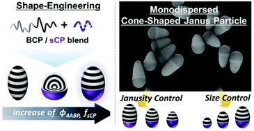 Graphical abstract: Shape control of nanostructured cone-shaped particles by tuning the blend morphology of A-b-B diblock copolymers and C-type copolymers within emulsion droplets
