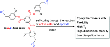 Graphical abstract: The reaction of activated esters with epoxides for self-curable, highly flexible, A2B2- and A3B3-type epoxy compounds