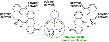 Graphical abstract: Amino-diol borate complexation for controlling transport phenomena of penetrant molecules into polymeric matrices