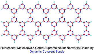Graphical abstract: A fluorescent platinum(ii) metallacycle-cored supramolecular network formed by dynamic covalent bonds and its application in halogen ions and picric acid detection