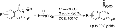 Graphical abstract: Copper-catalyzed direct C–H phosphorylation of N-imino isoquinolinium ylides with H-phosphonates