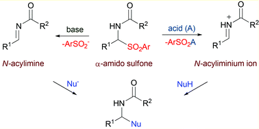 Graphical abstract: Recent synthetic applications of α-amido sulfones as precursors of N-acylimino derivatives