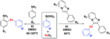 Graphical abstract: Using SeO2 as a selenium source to make RSe-substituted aniline and imidazo[1,2-a]pyridine derivatives